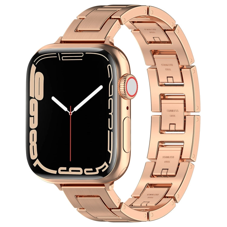 For Apple Watch Series 7 45mm H Slim Stainless Steel Watch Band(Rose Gold) - Watch Bands by PMC Jewellery | Online Shopping South Africa | PMC Jewellery