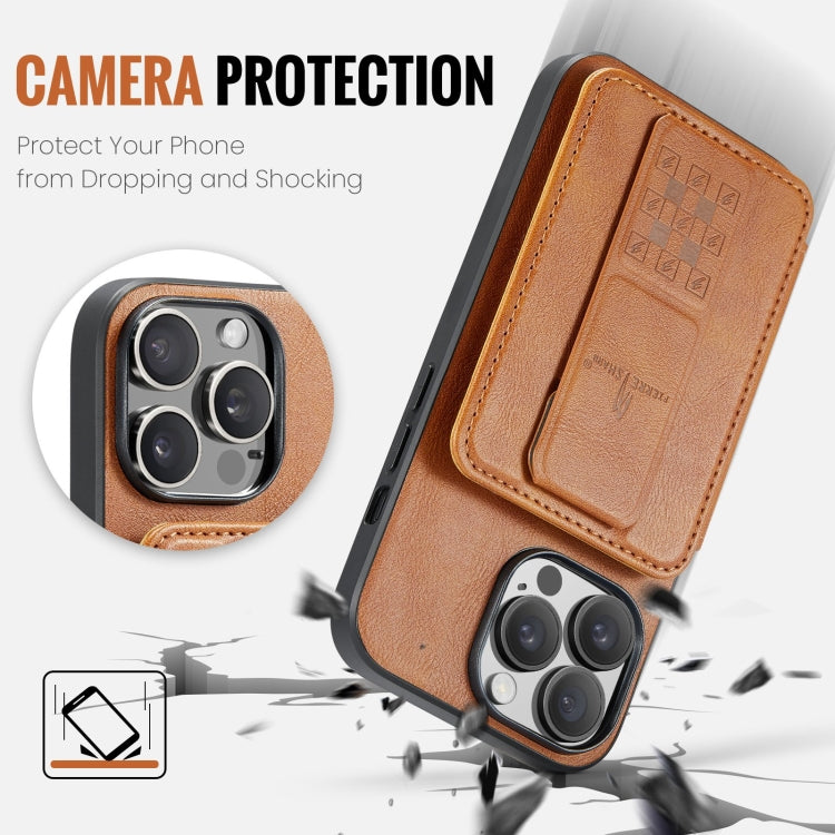 For iPhone 15 Pro Max Fierre Shann Oil Wax Cow Leather Card Holder Back Phone Case(Brown) - iPhone 15 Pro Max Cases by FIERRE SHANN | Online Shopping South Africa | PMC Jewellery | Buy Now Pay Later Mobicred