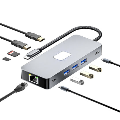 BYL-2315 10 in 1 Type-C to PD100W + USB3.0 + HDMI + RJ45 + SD/TF HUB Docking Station(Space Grey) - USB HUB by PMC Jewellery | Online Shopping South Africa | PMC Jewellery | Buy Now Pay Later Mobicred