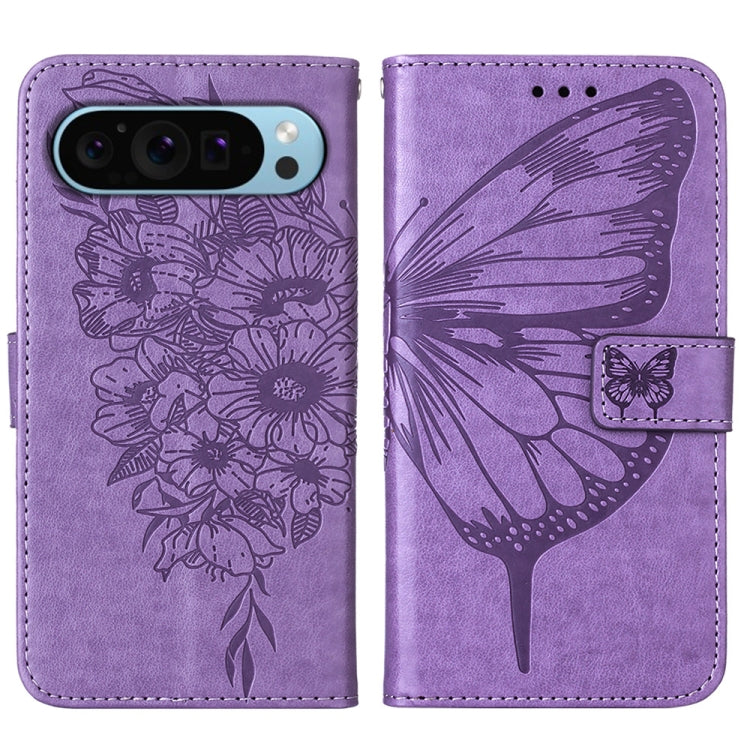 For Google Pixel 9 Embossed Butterfly Leather Phone Case(Purple) - Google Cases by PMC Jewellery | Online Shopping South Africa | PMC Jewellery | Buy Now Pay Later Mobicred