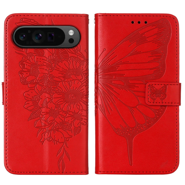 For Google Pixel 9 Pro Embossed Butterfly Leather Phone Case(Red) - Google Cases by PMC Jewellery | Online Shopping South Africa | PMC Jewellery | Buy Now Pay Later Mobicred