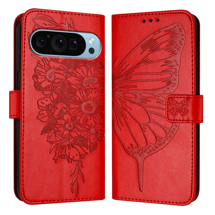 For Google Pixel 9 Pro XL Embossed Butterfly Leather Phone Case(Red) - Google Cases by PMC Jewellery | Online Shopping South Africa | PMC Jewellery | Buy Now Pay Later Mobicred