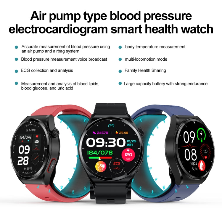 S22 Air Pump Blood Pressure Testing ECG Health Smart Watch, 1.39 inch Round Screen(Red) - Smart Watches by PMC Jewellery | Online Shopping South Africa | PMC Jewellery