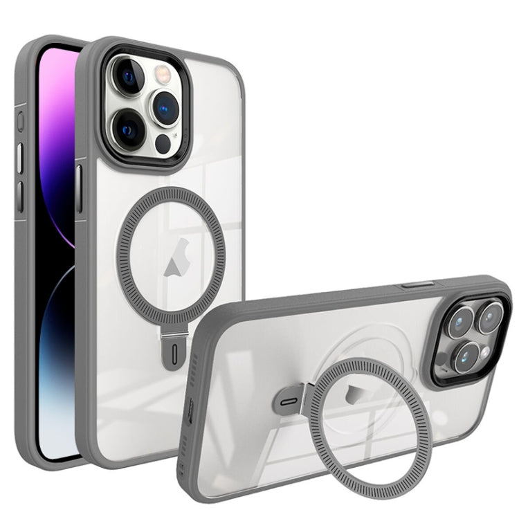 For iPhone 14 Pro Max Shield Armor MagSafe Holder Phone Case(Grey) - iPhone 14 Pro Max Cases by PMC TechLife | Online Shopping South Africa | PMC TechLife