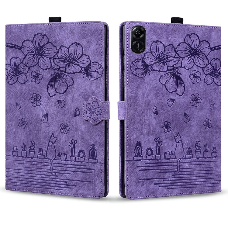 For Honor Pad X8a Cartoon Sakura Cat Embossed Leather Tablet Case(Purple) - Honor by PMC TechLife | Online Shopping South Africa | PMC TechLife | Buy Now Pay Later Mobicred