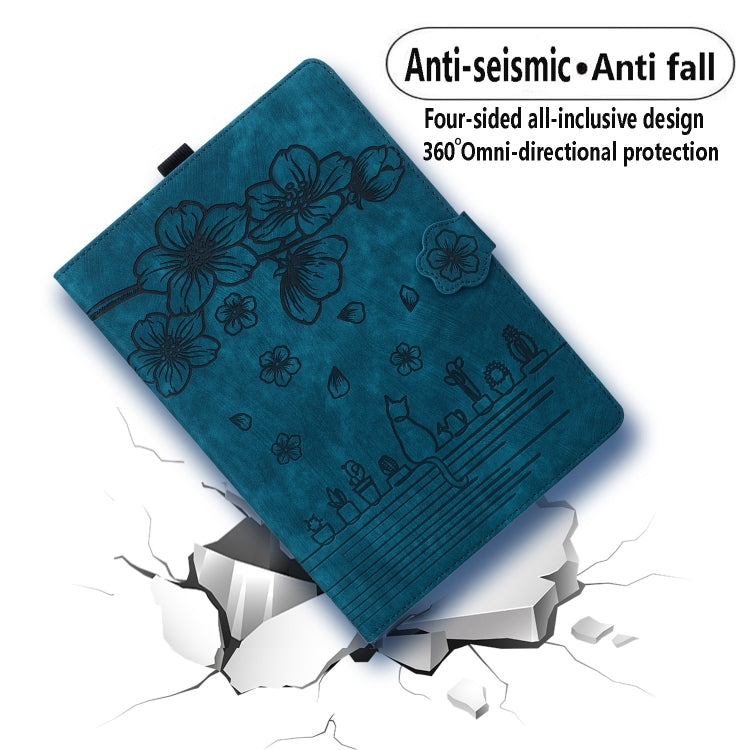 For Honor Pad X8a Cartoon Sakura Cat Embossed Leather Tablet Case(Blue) - Honor by PMC TechLife | Online Shopping South Africa | PMC TechLife | Buy Now Pay Later Mobicred