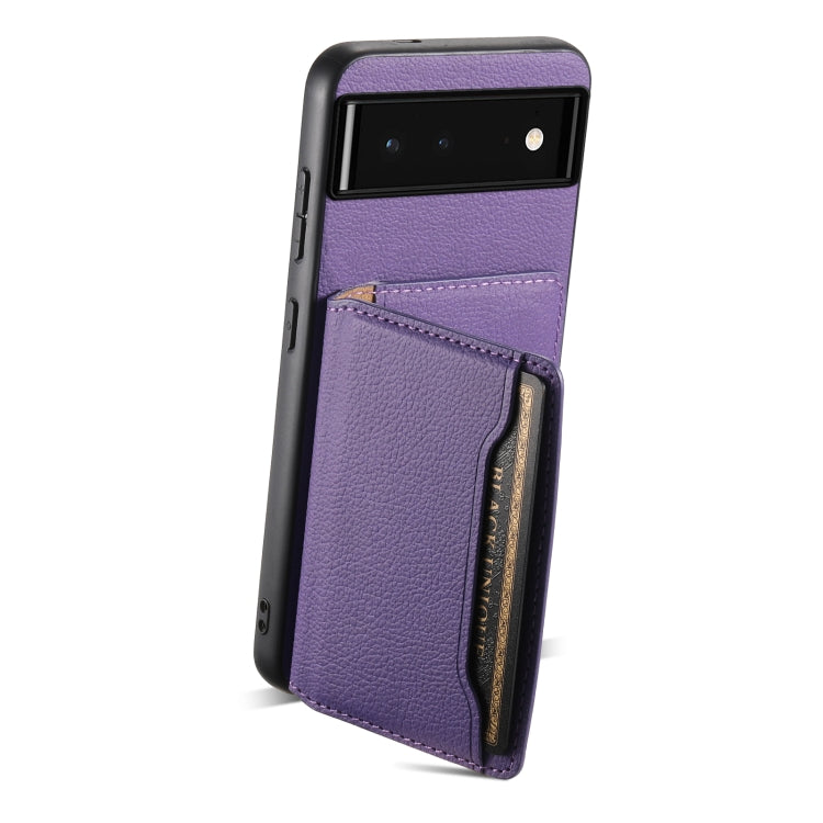 For Google Pixel 6 Calf Texture Card Bag Design Full Coverage Phone Case(Purple) - Google Cases by PMC Jewellery | Online Shopping South Africa | PMC Jewellery | Buy Now Pay Later Mobicred