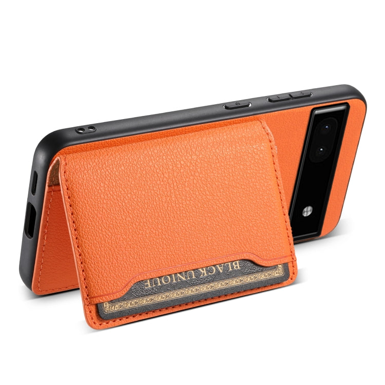 For Google Pixel 6a Calf Texture Card Bag Design Full Coverage Phone Case(Orange) - Google Cases by PMC Jewellery | Online Shopping South Africa | PMC Jewellery | Buy Now Pay Later Mobicred