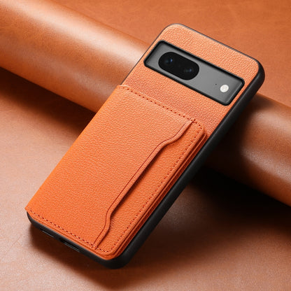 For Google Pixel 7 5G Calf Texture Card Bag Design Full Coverage Phone Case(Orange) - Google Cases by PMC Jewellery | Online Shopping South Africa | PMC Jewellery | Buy Now Pay Later Mobicred