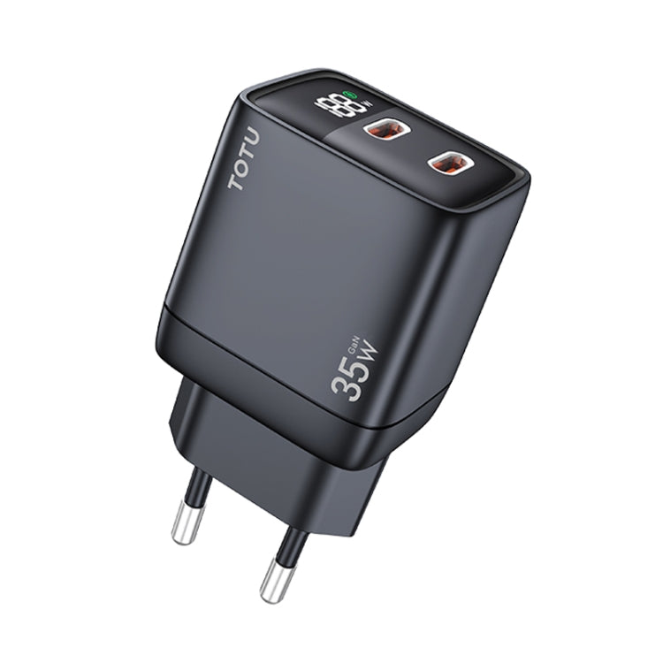 TOTU 35W GaN Dual USB-C/Type-C Smart Digital Display Charger, Plug:EU Plug(Black) - USB Charger by TOTUDESIGN | Online Shopping South Africa | PMC Jewellery | Buy Now Pay Later Mobicred