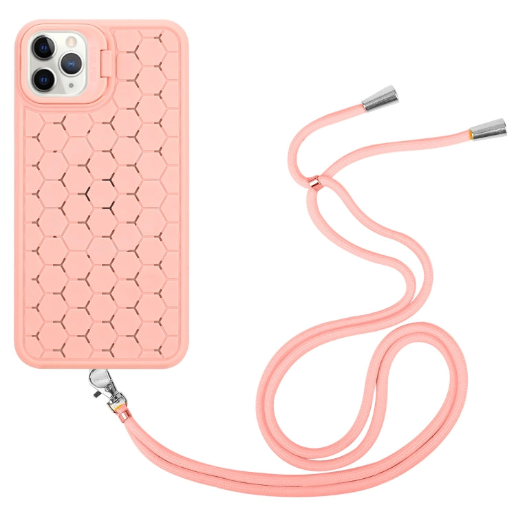 For iPhone 15 Pro Honeycomb Radiating Lens Holder Magsafe Phone Case with Lanyard(Pink) - iPhone 15 Pro Cases by PMC Jewellery | Online Shopping South Africa | PMC Jewellery