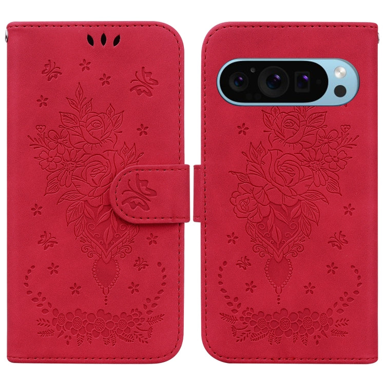 For Google Pixel 9 Pro Butterfly Rose Embossed Leather Phone Case(Red) - free shipping - PMC TechLife - Order now!