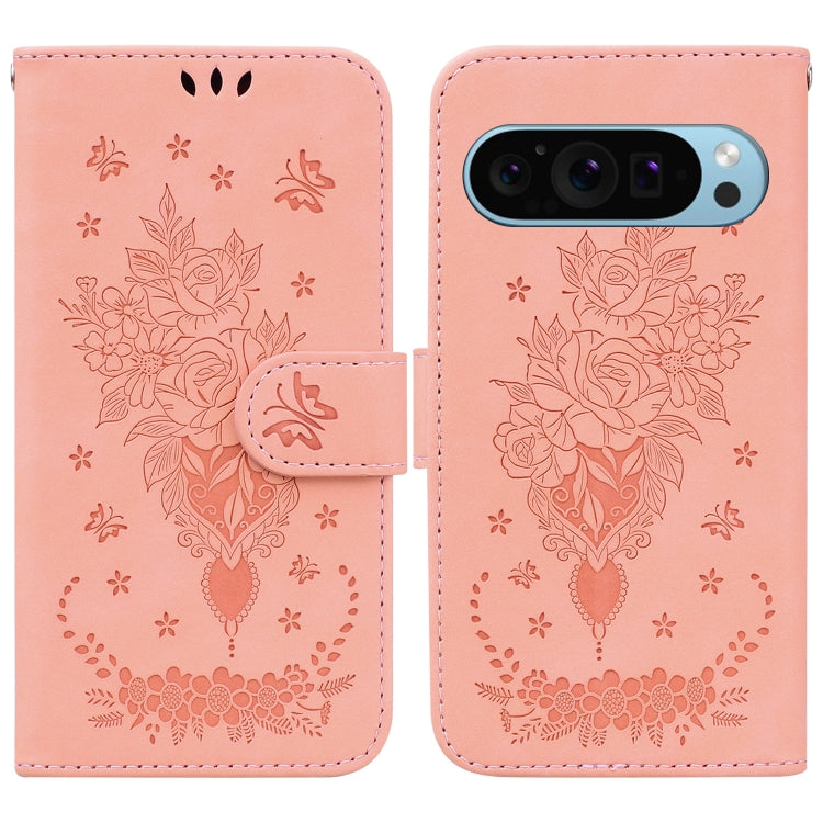 For Google Pixel 9 Pro Butterfly Rose Embossed Leather Phone Case(Pink) - Google Cases by PMC Jewellery | Online Shopping South Africa | PMC Jewellery | Buy Now Pay Later Mobicred