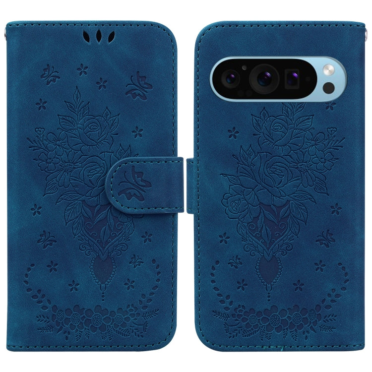 For Google Pixel 9 Butterfly Rose Embossed Leather Phone Case(Blue) - Google Cases by PMC TechLife | Online Shopping South Africa | PMC TechLife | Buy Now Pay Later Mobicred