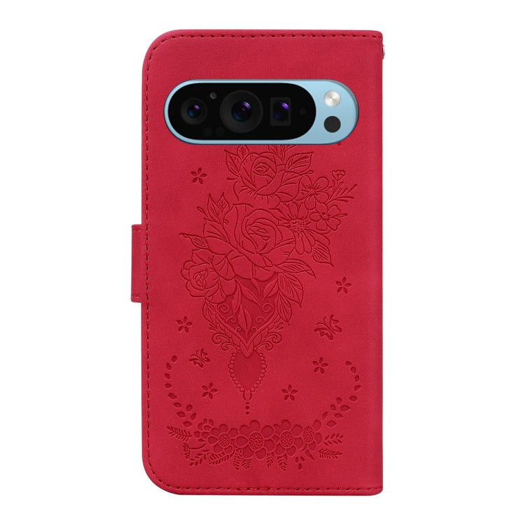 For Google Pixel 9 Butterfly Rose Embossed Leather Phone Case(Red) - Google Cases by PMC Jewellery | Online Shopping South Africa | PMC Jewellery | Buy Now Pay Later Mobicred