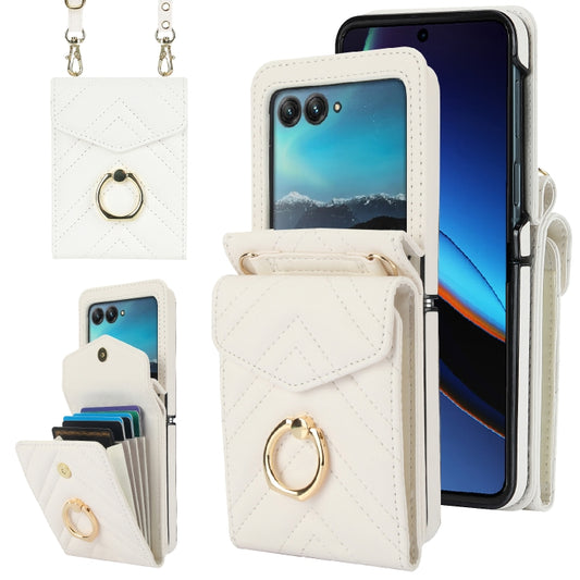 For Motorola Razr 40 Ultra / Razr 2023 V-shaped RFID Card Slot Phone Case with Ring Holder(White) - Motorola Cases by PMC Jewellery | Online Shopping South Africa | PMC Jewellery | Buy Now Pay Later Mobicred