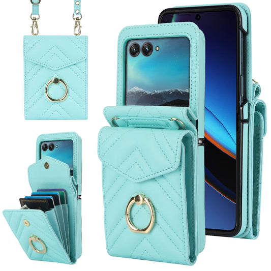 For Motorola Razr 40 Ultra / Razr 2023 V-shaped RFID Card Slot Phone Case with Ring Holder(Green) - Motorola Cases by PMC Jewellery | Online Shopping South Africa | PMC Jewellery | Buy Now Pay Later Mobicred