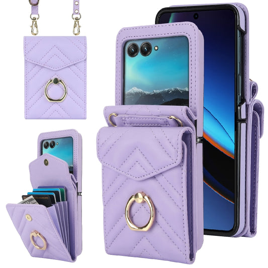 For Motorola Razr 40 Ultra / Razr 2023 V-shaped RFID Card Slot Phone Case with Ring Holder(Purple) - Motorola Cases by PMC Jewellery | Online Shopping South Africa | PMC Jewellery | Buy Now Pay Later Mobicred