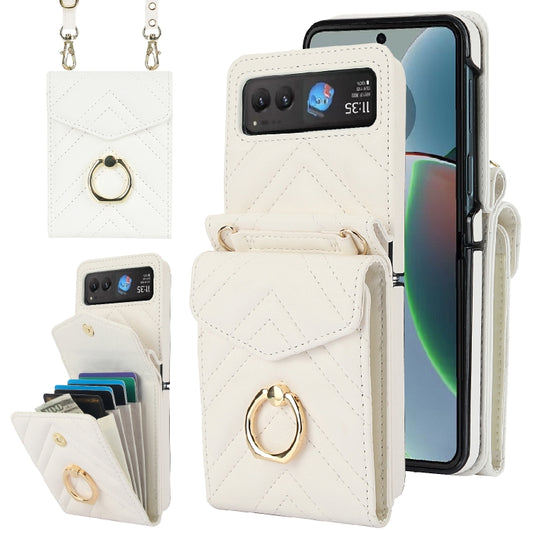 For Motorola Razr 40 V-shaped RFID Card Slot Phone Case with Ring Holder(White) - Motorola Cases by PMC Jewellery | Online Shopping South Africa | PMC Jewellery | Buy Now Pay Later Mobicred