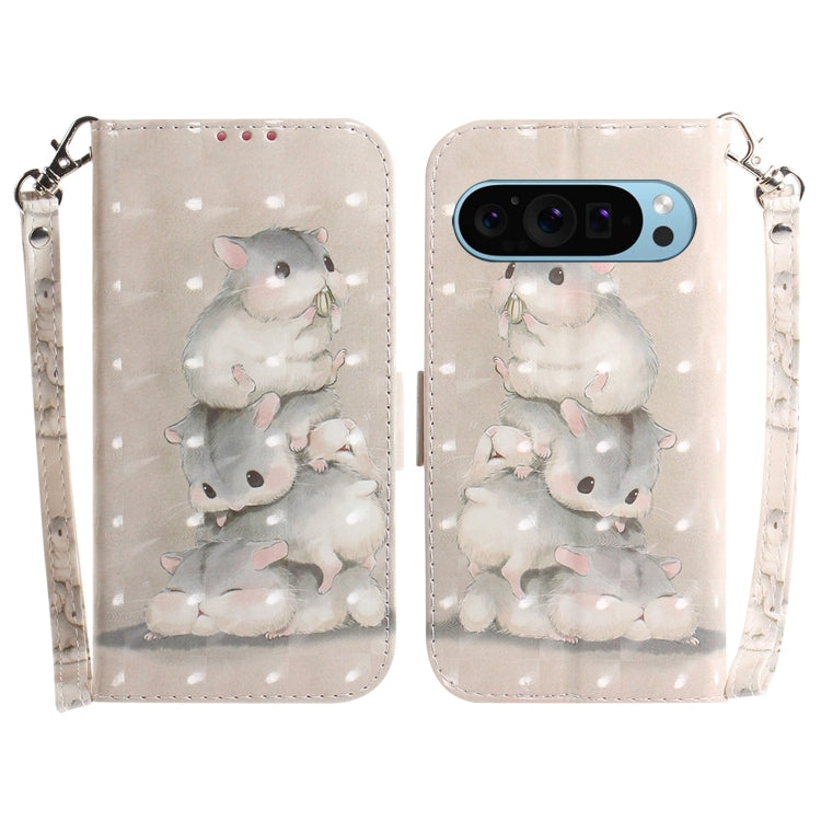 For Google Pixel 9 Pro 3D Colored Horizontal Flip Leather Phone Case(Squirrels) - Google Cases by PMC TechLife | Online Shopping South Africa | PMC TechLife | Buy Now Pay Later Mobicred