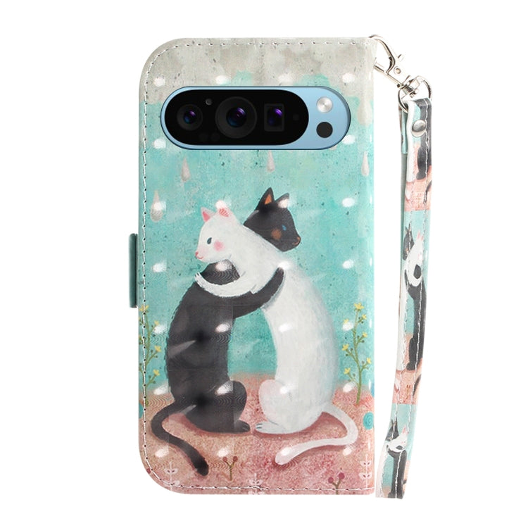 For Google Pixel 9 Pro 3D Colored Horizontal Flip Leather Phone Case(Black White Cat) - Google Cases by PMC Jewellery | Online Shopping South Africa | PMC Jewellery | Buy Now Pay Later Mobicred