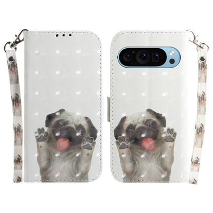 For Google Pixel 9 3D Colored Horizontal Flip Leather Phone Case(Pug) - Google Cases by PMC Jewellery | Online Shopping South Africa | PMC Jewellery | Buy Now Pay Later Mobicred