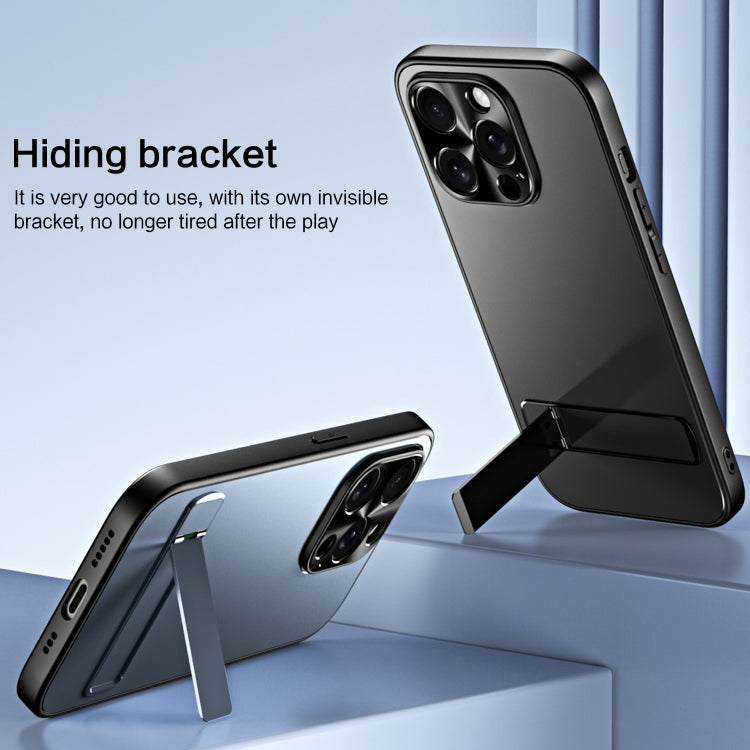 For iPhone 14 R-JUST RJ-61 Electroplating Frosted TPU + PC Phone Case with Holder(Grey) - free shipping - PMC TechLife - Order now!
