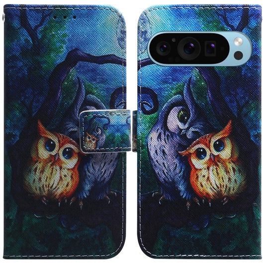 For Google Pixel 9 Coloured Drawing Flip Leather Phone Case(Oil Painting Owl) - Google Cases by PMC Jewellery | Online Shopping South Africa | PMC Jewellery | Buy Now Pay Later Mobicred