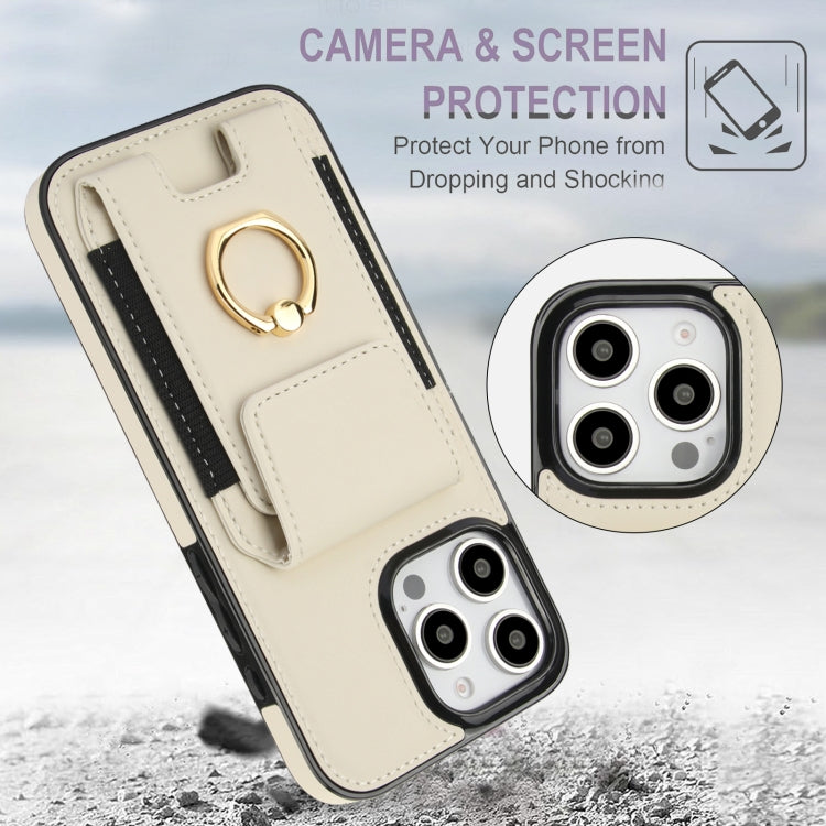 For iPhone 16 Pro Elastic Card Bag Ring Holder Phone Case(White) - iPhone 16 Pro Cases by PMC Jewellery | Online Shopping South Africa | PMC Jewellery | Buy Now Pay Later Mobicred