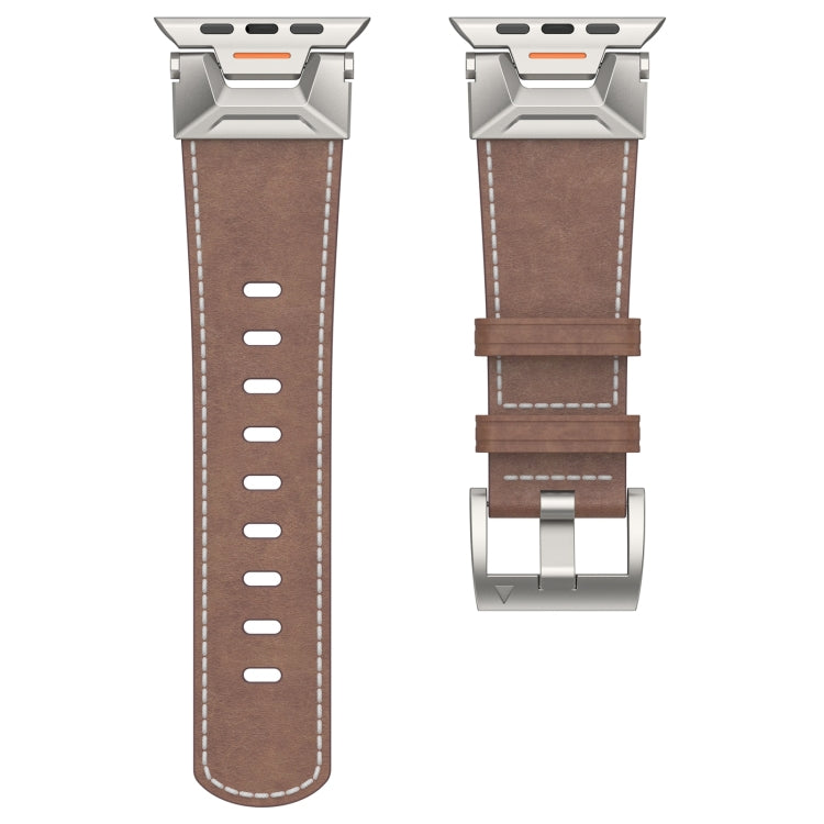 For Apple Watch Ultra 2 49mm Mecha Style Leather Watch Band(Coffee Oil Wax) - Watch Bands by PMC Jewellery | Online Shopping South Africa | PMC Jewellery