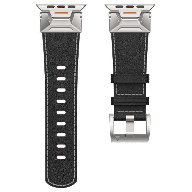 For Apple Watch Series 9 45mm Mecha Style Leather Watch Band(Black Napa) - Watch Bands by PMC Jewellery | Online Shopping South Africa | PMC Jewellery