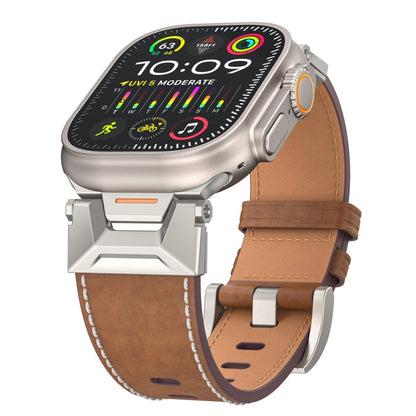 For Apple Watch Series 9 45mm Mecha Style Leather Watch Band(Dark Brown) - Watch Bands by PMC Jewellery | Online Shopping South Africa | PMC Jewellery