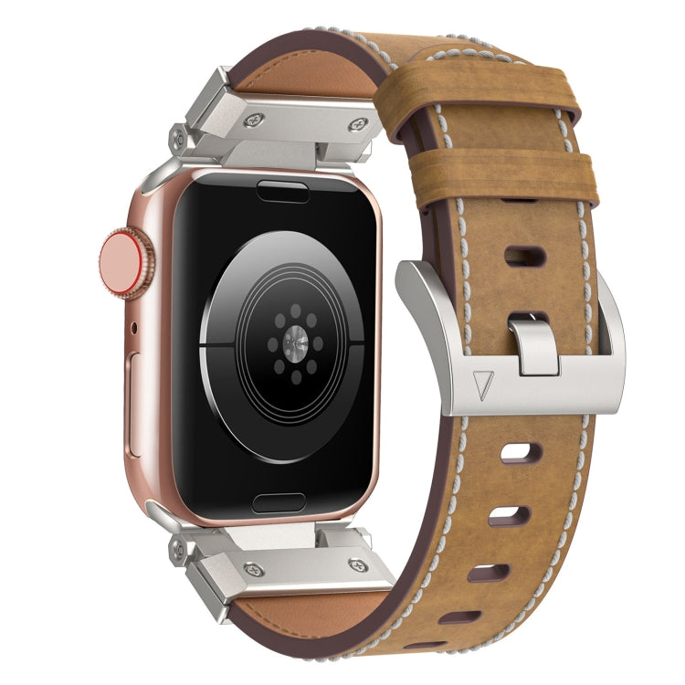 For Apple Watch Series 8 45mm Mecha Style Leather Watch Band(Light Brown) - Watch Bands by PMC Jewellery | Online Shopping South Africa | PMC Jewellery