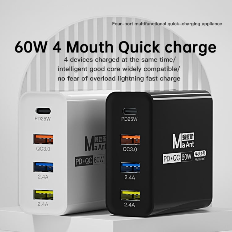 Ma-Ant 60W USB-C/Type-C+3 USB Multi-port Fast Charging Charger, Plug:EU Plug(White) - free shipping - PMC Jewellery - Order now!