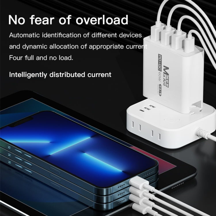 Ma-Ant 60W USB-C/Type-C+3 USB Multi-port Fast Charging Charger, Plug:EU Plug(White) - free shipping - PMC Jewellery - Order now!