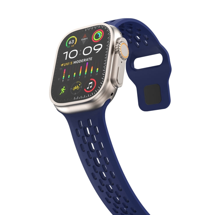 For Apple Watch Series 6 44mm Oval Holes Fluororubber Watch Band(Midnight Blue) - Watch Bands by PMC Jewellery | Online Shopping South Africa | PMC Jewellery