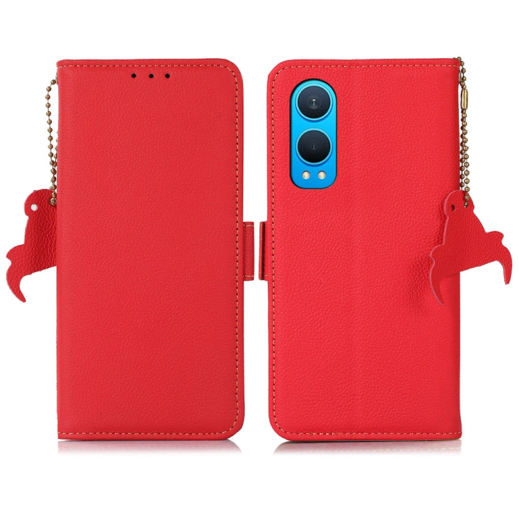 For OnePlus CE4 Lite Side-Magnetic TJ Genuine Leather RFID Phone Case(Red) - OnePlus Cases by PMC TechLife | Online Shopping South Africa | PMC TechLife | Buy Now Pay Later Mobicred
