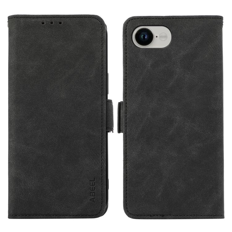 For iPhone 16e ABEEL Frosted Magnetic RFID Leather Phone Case(Black) - iPhone 16e Cases by PMC TechLife | Online Shopping South Africa | PMC TechLife | Buy Now Pay Later Mobicred