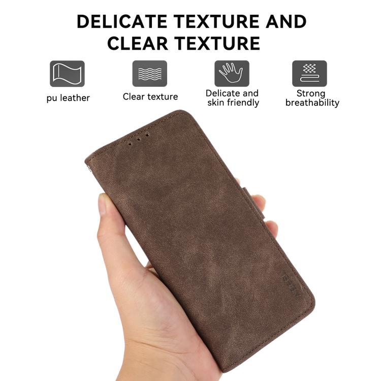 For iPhone 16e ABEEL Frosted Magnetic RFID Leather Phone Case(Brown) - iPhone 16e Cases by PMC TechLife | Online Shopping South Africa | PMC TechLife | Buy Now Pay Later Mobicred