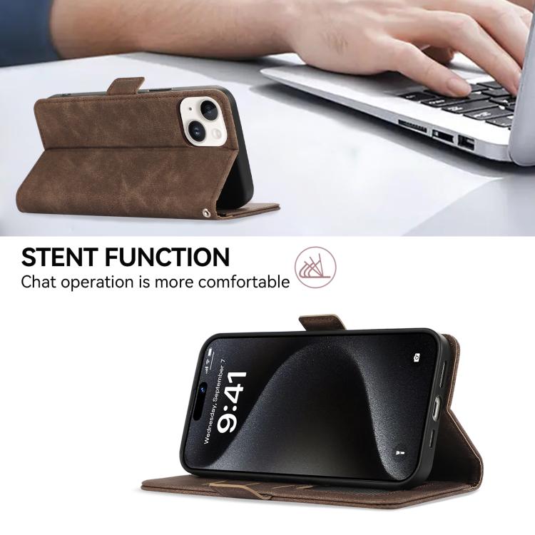 For iPhone 16e ABEEL Frosted Magnetic RFID Leather Phone Case(Brown) - iPhone 16e Cases by PMC TechLife | Online Shopping South Africa | PMC TechLife | Buy Now Pay Later Mobicred