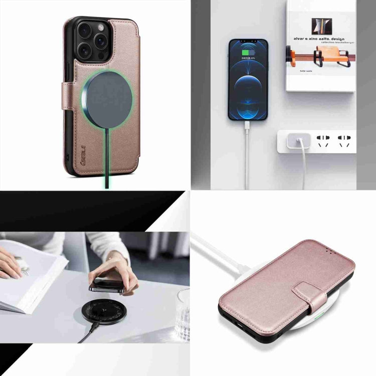 For iPhone 14 Pro ESEBLE E1 Nappa Texture MagSafe Holder Leather Phone Case(Rose Gold) - free shipping - PMC Jewellery - Order now!