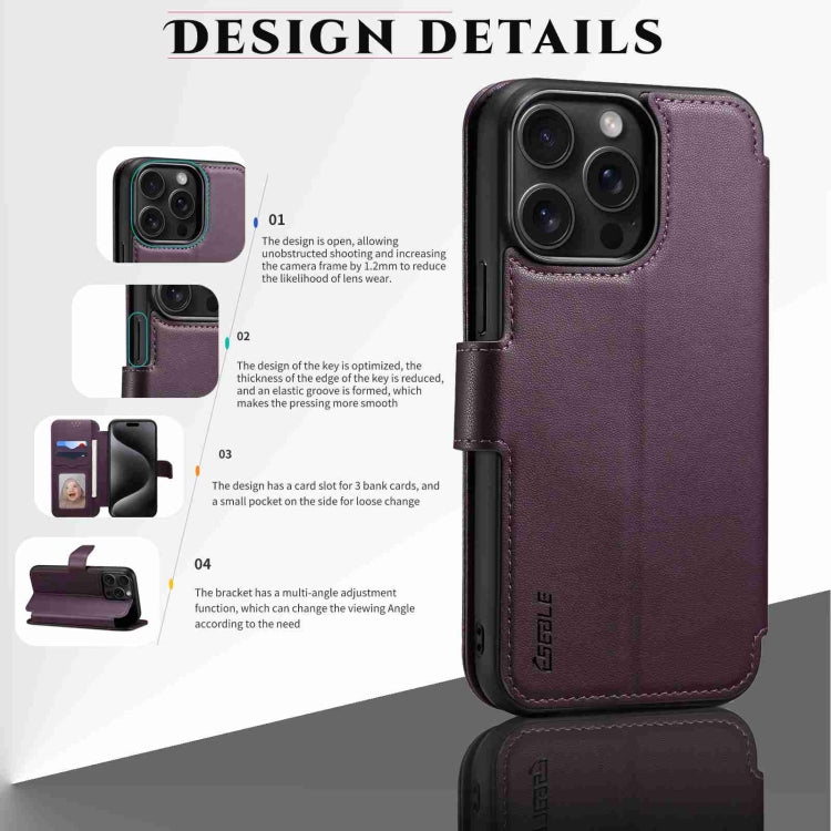 For iPhone 14 Pro ESEBLE E1 Nappa Texture MagSafe Holder Leather Phone Case(Dark Purple) - free shipping - PMC Jewellery - Order now!