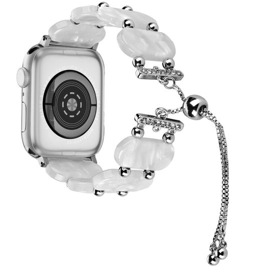 For Apple Watch SE 2023 44mm Resin Retractable Chain Watch Band(Pearl White) - Watch Bands by PMC Jewellery | Online Shopping South Africa | PMC Jewellery