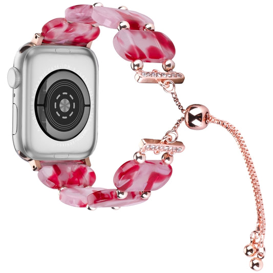 For Apple Watch Series 9 45mm Resin Retractable Chain Watch Band(Rose Red) - Watch Bands by PMC Jewellery | Online Shopping South Africa | PMC Jewellery