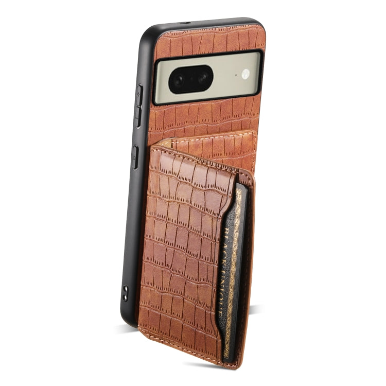 For Google Pixel 8 Crocodile Texture Card Bag Design Full Coverage Phone Case(Brown) - Google Cases by PMC Jewellery | Online Shopping South Africa | PMC Jewellery | Buy Now Pay Later Mobicred