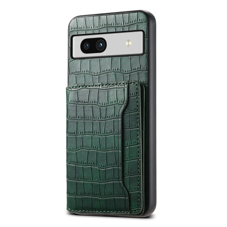 For Google Pixel 7a Crocodile Texture Card Bag Design Full Coverage Phone Case(Green) - Google Cases by PMC Jewellery | Online Shopping South Africa | PMC Jewellery | Buy Now Pay Later Mobicred