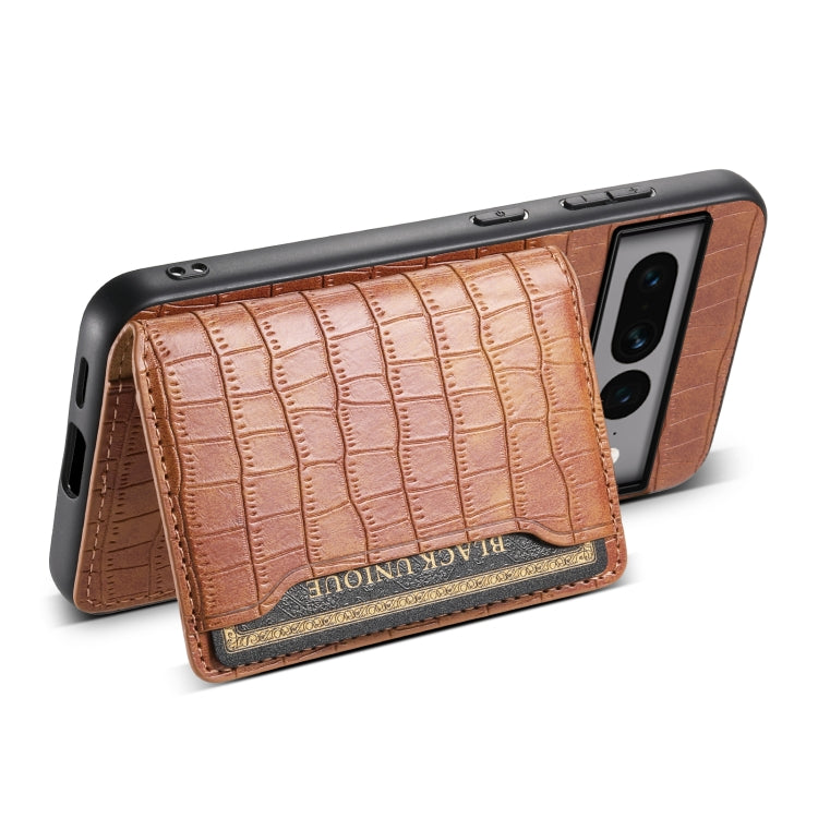 For Google Pixel 7 Pro 5G Crocodile Texture Card Bag Design Full Coverage Phone Case(Brown) - Google Cases by PMC TechLife | Online Shopping South Africa | PMC TechLife | Buy Now Pay Later Mobicred