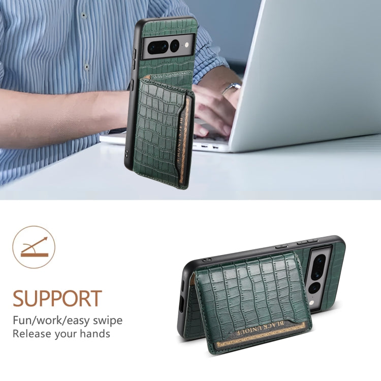 For Google Pixel 7 Pro 5G Crocodile Texture Card Bag Design Full Coverage Phone Case(Green) - Google Cases by PMC TechLife | Online Shopping South Africa | PMC TechLife | Buy Now Pay Later Mobicred