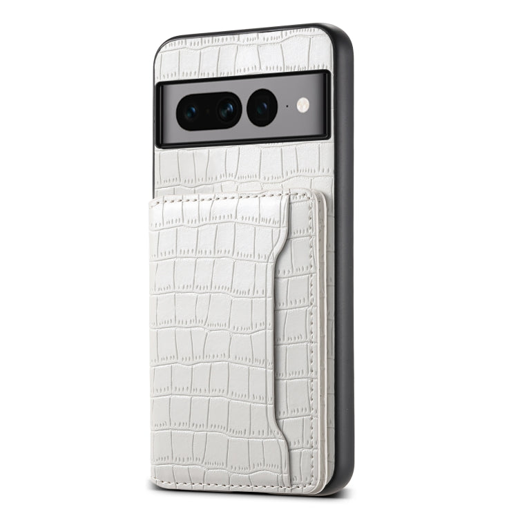 For Google Pixel 7 Pro 5G Crocodile Texture Card Bag Design Full Coverage Phone Case(White) - Google Cases by PMC TechLife | Online Shopping South Africa | PMC TechLife | Buy Now Pay Later Mobicred
