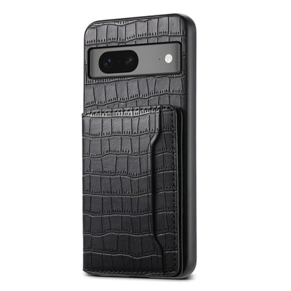 For Google Pixel 7 5G Crocodile Texture Card Bag Design Full Coverage Phone Case(Black) - Google Cases by PMC Jewellery | Online Shopping South Africa | PMC Jewellery | Buy Now Pay Later Mobicred